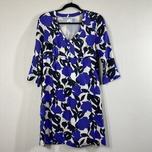 BODEN Women’s Shift Dress Size 6 Floral 100% Silk Lined 3/4 Sleeves V-Neck